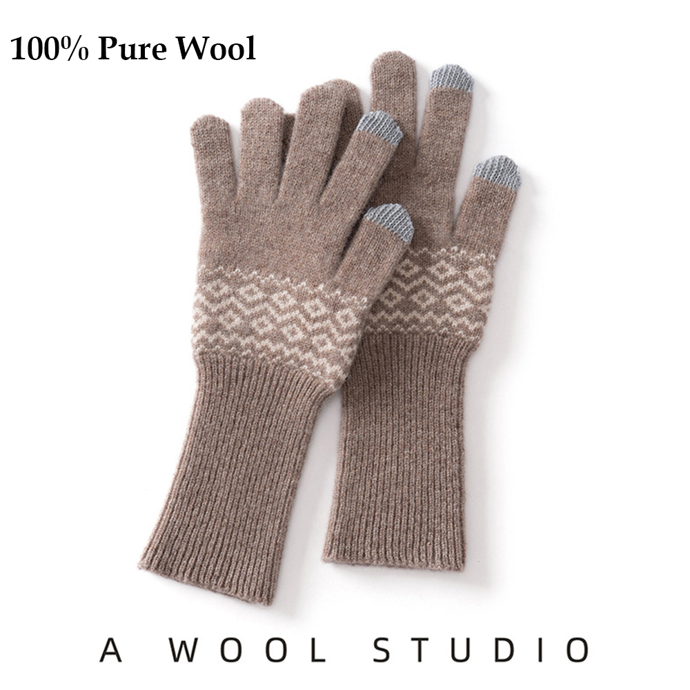 Winter Cycling Commute - 100% Wool Touchscreen Gloves Classic Pattern